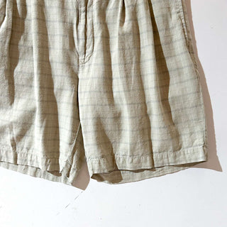 90's CLUB ROOM リネン×コットン チェック 2タック スラックス ショーツ