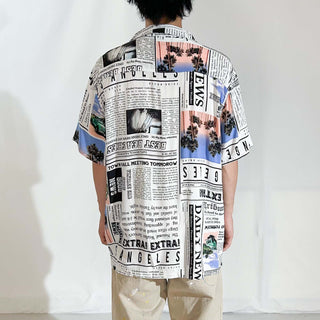 00's No Boundaries レーヨン フォト 総柄 オープンカラー S/Sシャツ