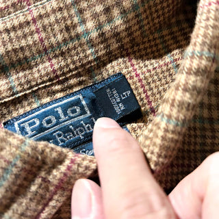 90's～ OLD RALPH LAUREN グレンチェック ワイドカラー L/Sネルシャツ