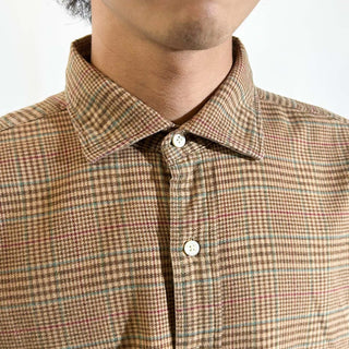 90's～ OLD RALPH LAUREN グレンチェック ワイドカラー L/Sネルシャツ