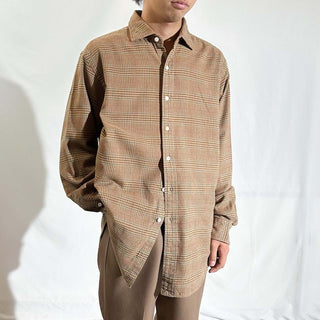 90's～ OLD RALPH LAUREN グレンチェック ワイドカラー L/Sネルシャツ
