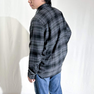 00's George コットン×レーヨン オンブレタイプ チェック 比翼ボタンダウン L/Sネルシャツ(ブラック)