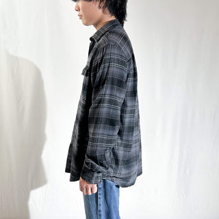 00's George コットン×レーヨン オンブレタイプ チェック 比翼ボタンダウン L/Sネルシャツ(ブラック)