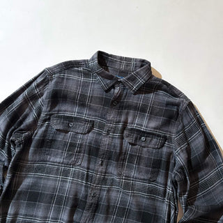 00's George コットン×レーヨン オンブレタイプ チェック 比翼ボタンダウン L/Sネルシャツ(ブラック)