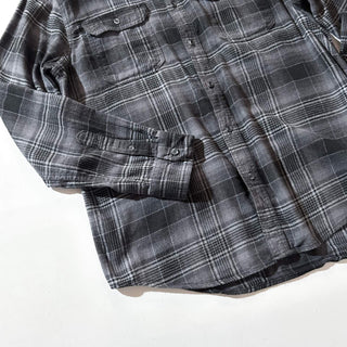 00's George コットン×レーヨン オンブレタイプ チェック 比翼ボタンダウン L/Sネルシャツ(ブラック)