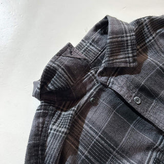 00's George コットン×レーヨン オンブレタイプ チェック 比翼ボタンダウン L/Sネルシャツ(ブラック)