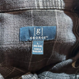 00's George コットン×レーヨン オンブレタイプ チェック 比翼ボタンダウン L/Sネルシャツ(ブラック)