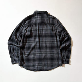 00's George コットン×レーヨン オンブレタイプ チェック 比翼ボタンダウン L/Sネルシャツ(ブラック)