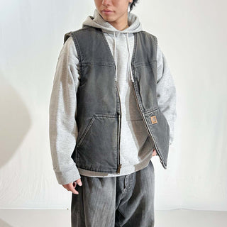 00's carhartt ブラック フェード 裏キルティング ダック ベスト(XLARGE-REGULAR)