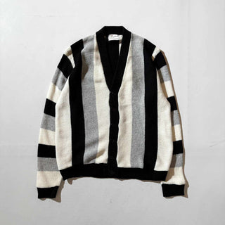 70's Cranbrook 太ストライプ モノトーン アクリル カーディガン