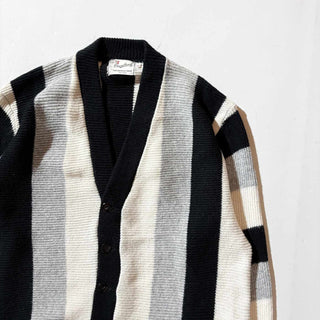 70's Cranbrook 太ストライプ モノトーン アクリル カーディガン