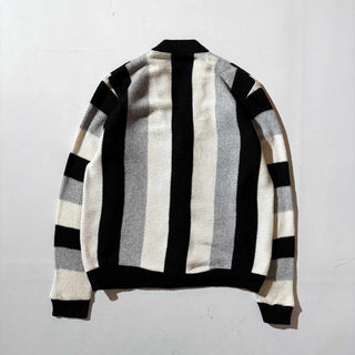 70's Cranbrook 太ストライプ モノトーン アクリル カーディガン