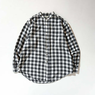 90's NORTHWEST TERRITORY ブラック×ホワイト オンブレ風 チェック スタンドカラー L/Sネルシャツ