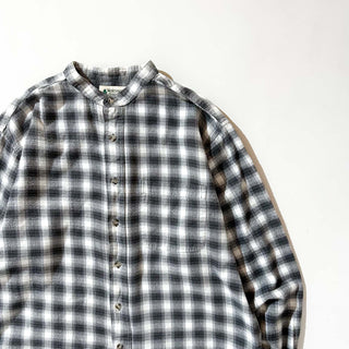 90's NORTHWEST TERRITORY ブラック×ホワイト オンブレ風 チェック スタンドカラー L/Sネルシャツ