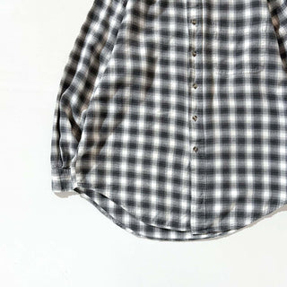 90's NORTHWEST TERRITORY ブラック×ホワイト オンブレ風 チェック スタンドカラー L/Sネルシャツ