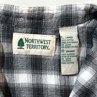 90's NORTHWEST TERRITORY ブラック×ホワイト オンブレ風 チェック スタンドカラー L/Sネルシャツ