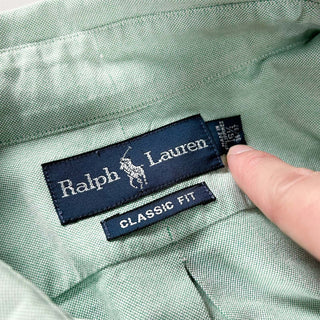 90's～ RALPH LAUREN ライトグリーン オックスフォード ボタンダウン L/Sシャツ