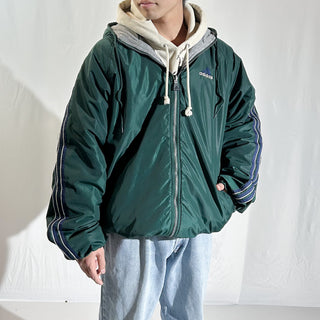 90's adidas グリーン×グレー フーデッド リバーシブル ジャケット