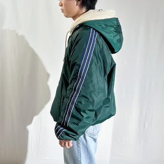 90's adidas グリーン×グレー フーデッド リバーシブル ジャケット