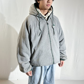 90's adidas グリーン×グレー フーデッド リバーシブル ジャケット