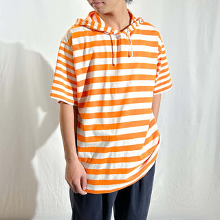 00's FRENCH NAVY ボーダー フーデッド Tシャツ