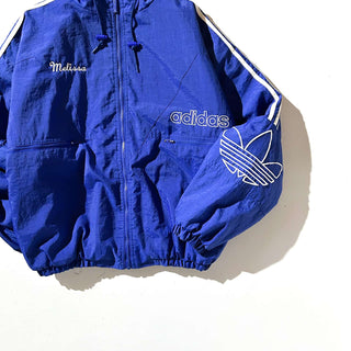 90's adidas 裏キルティング フーデッド ナイロン シェル ジャケット(ブルー)