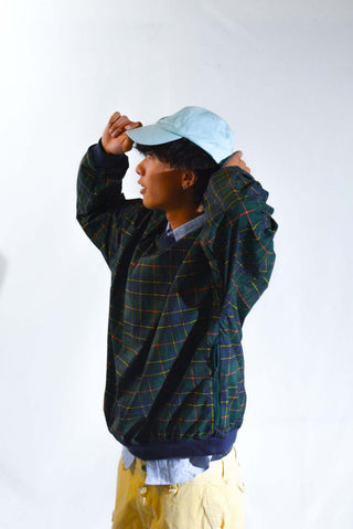 90's IZOD パッカブル チェック プルオーバー ナイロン ジャケット(グリーン)