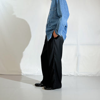 90's～00's PRONTI レーヨン×ポリエステル ブラック 2タック ワイド ギャング スラックス