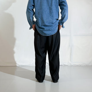 90's～00's PRONTI レーヨン×ポリエステル ブラック 2タック ワイド ギャング スラックス