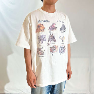 90's Hanes "Who's Who... in the Zoo!" アニマル 両面プリント Tシャツ