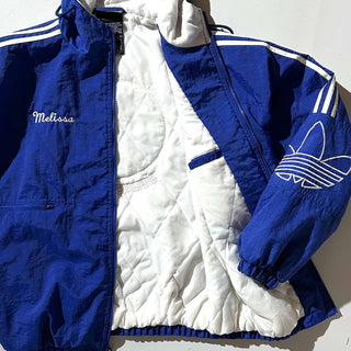 90's adidas 裏キルティング フーデッド ナイロン シェル ジャケット(ブルー)