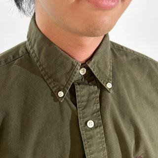 90's～ OLD RALPH LAUREN オリーブ コットンブロード ボタンダウン L/Sシャツ