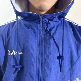 90's adidas 裏キルティング フーデッド ナイロン シェル ジャケット(ブルー)