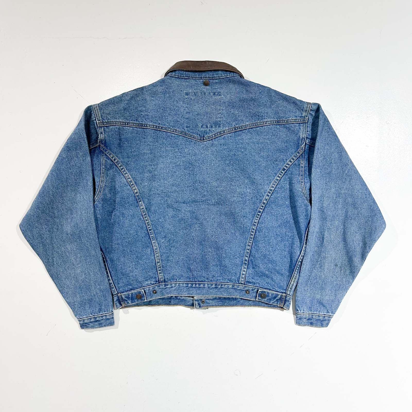 古着–レザー切替 デザイン デニム トラッカー ジャケット – 【古着通販