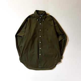 90's～ OLD RALPH LAUREN オリーブ コットンブロード ボタンダウン L/Sシャツ