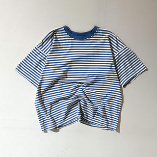 ～00's "made in USA" HANES ブルー×ホワイト 短丈 ボーダー Tシャツ