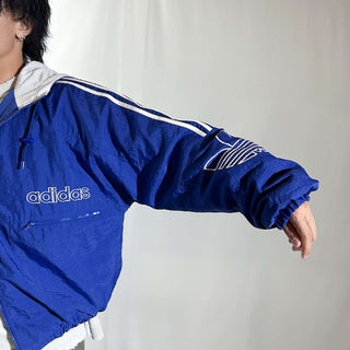 90's adidas 裏キルティング フーデッド ナイロン シェル ジャケット(ブルー)