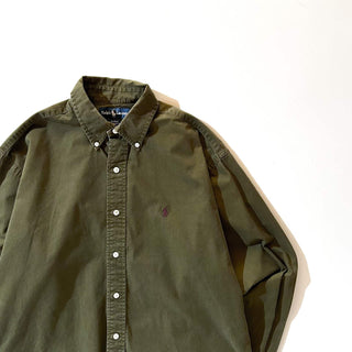90's～ OLD RALPH LAUREN オリーブ コットンブロード ボタンダウン L/Sシャツ