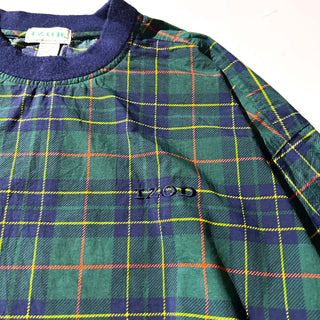 90's IZOD パッカブル チェック プルオーバー ナイロン ジャケット(グリーン)