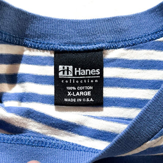 ～00's "made in USA" HANES ブルー×ホワイト 短丈 ボーダー Tシャツ