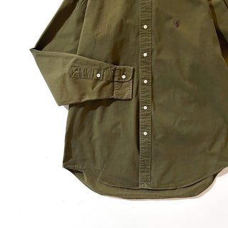 90's～ OLD RALPH LAUREN オリーブ コットンブロード ボタンダウン L/Sシャツ