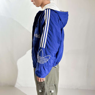 90's adidas 裏キルティング フーデッド ナイロン シェル ジャケット(ブルー)