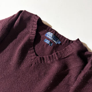 80's～90's OLD RALPH LAUREN エルボーパッチ Vネック ニット セーター