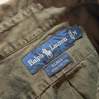 90's～ OLD RALPH LAUREN オリーブ コットンブロード ボタンダウン L/Sシャツ
