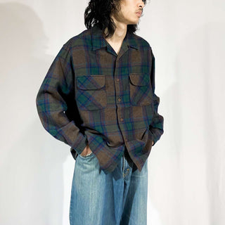 90's～00's "made in USA" PENDLETON  カーキ×グリーン オープンカラー L/Sチェックシャツ