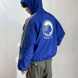 90's adidas 裏キルティング フーデッド ナイロン シェル ジャケット(ブルー)