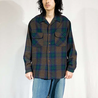 90's～00's "made in USA" PENDLETON  カーキ×グリーン オープンカラー L/Sチェックシャツ