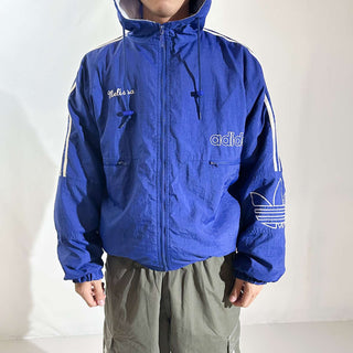 90's adidas 裏キルティング フーデッド ナイロン シェル ジャケット(ブルー)