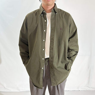 90's～ OLD RALPH LAUREN オリーブ コットンブロード ボタンダウン L/Sシャツ