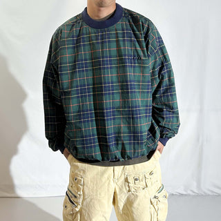 90's IZOD パッカブル チェック プルオーバー ナイロン ジャケット(グリーン)